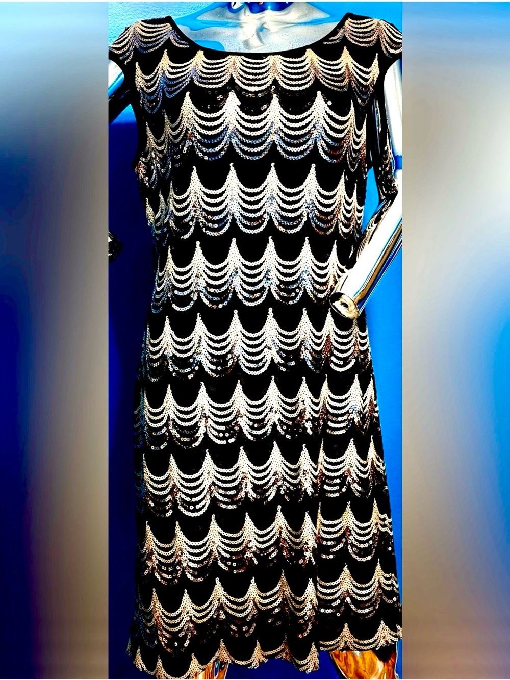 connected apparel Black and Silver Sequin Mini Dress 14